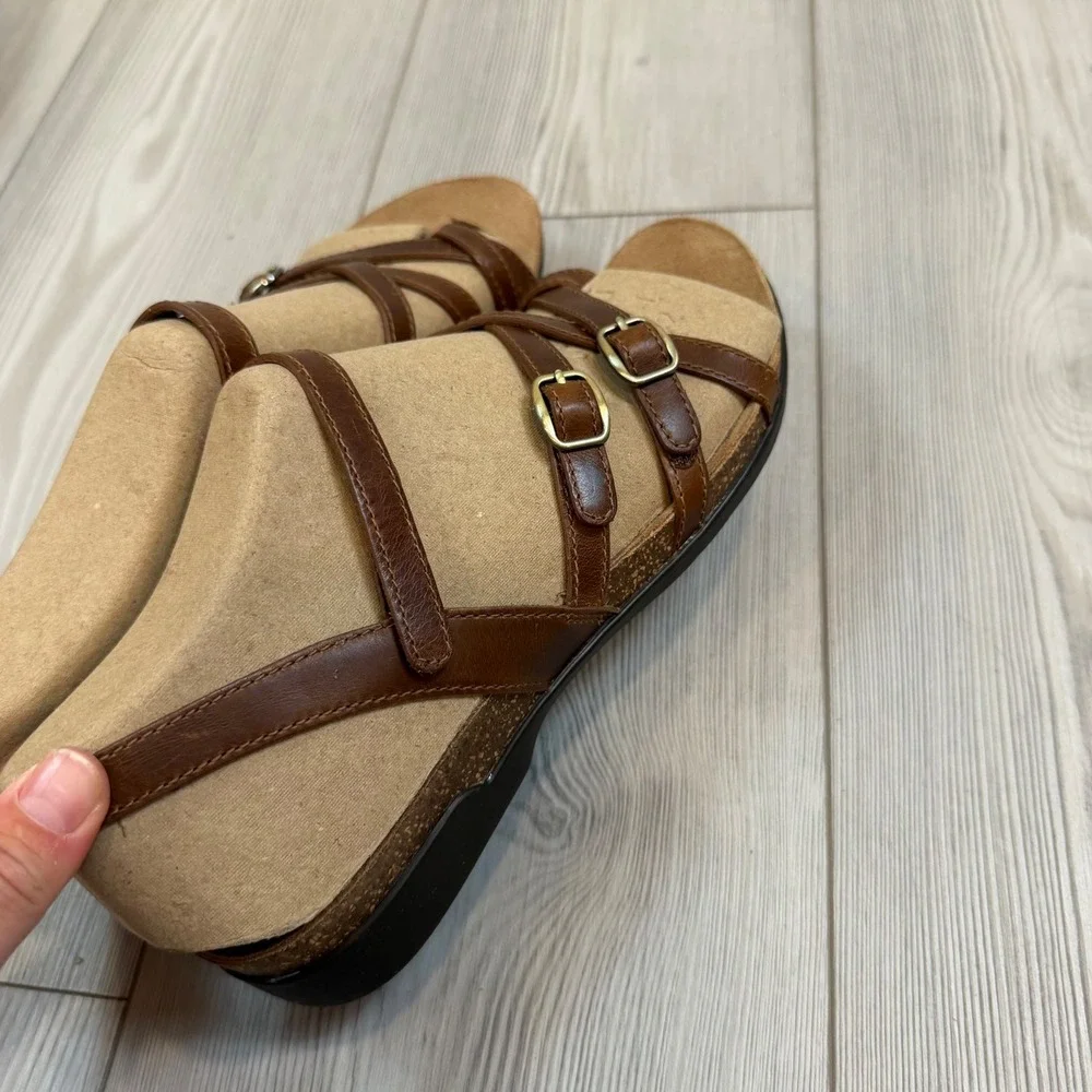 NEW Dansko Roslyn Waxy Burnished Tan Leather Strappy Sandals Size 41 11